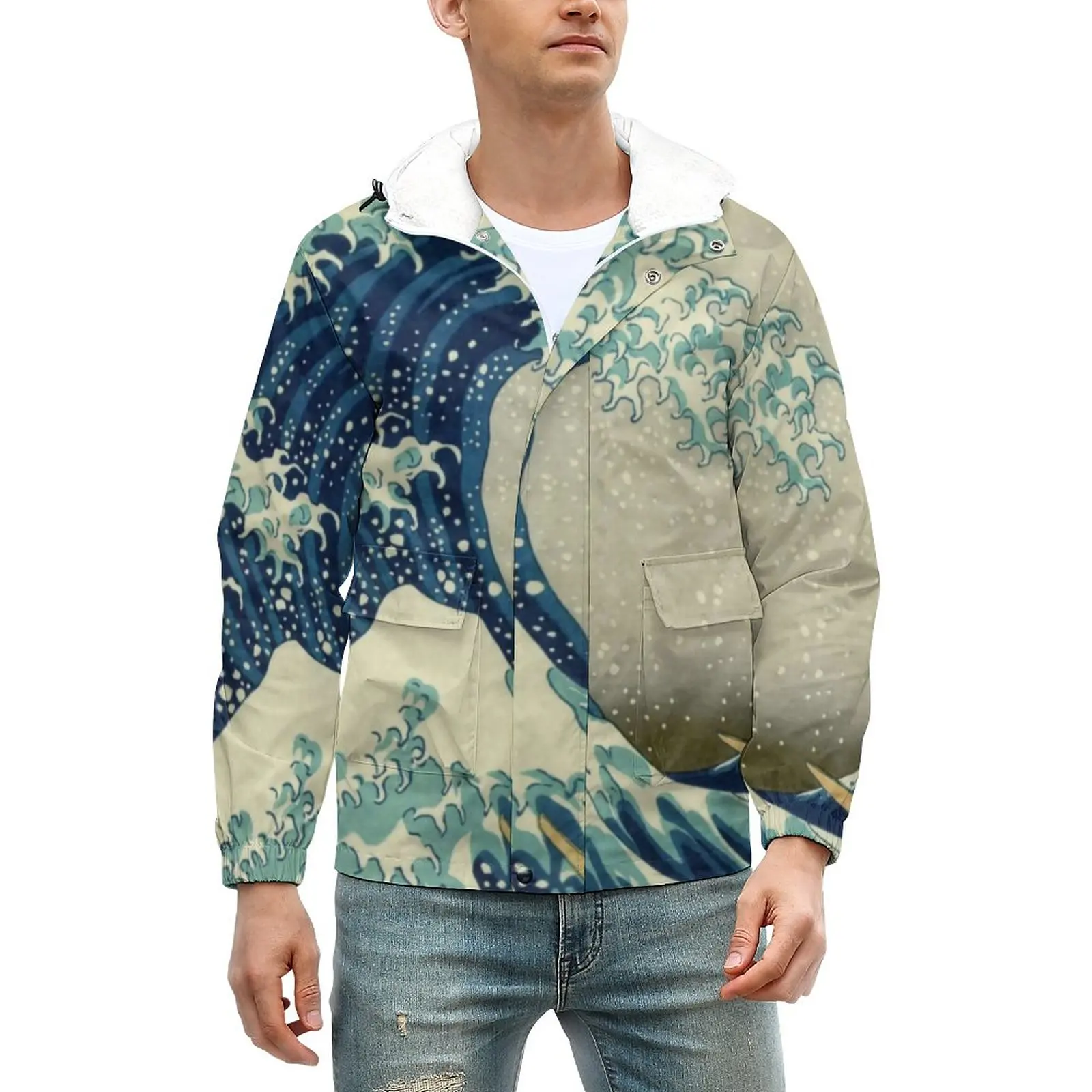 

Толстые теплые куртки The Great Wave Off Kanagawa, водонепроницаемые зимние пальто, крутая повседневная куртка, Классическая ветровка большого размера