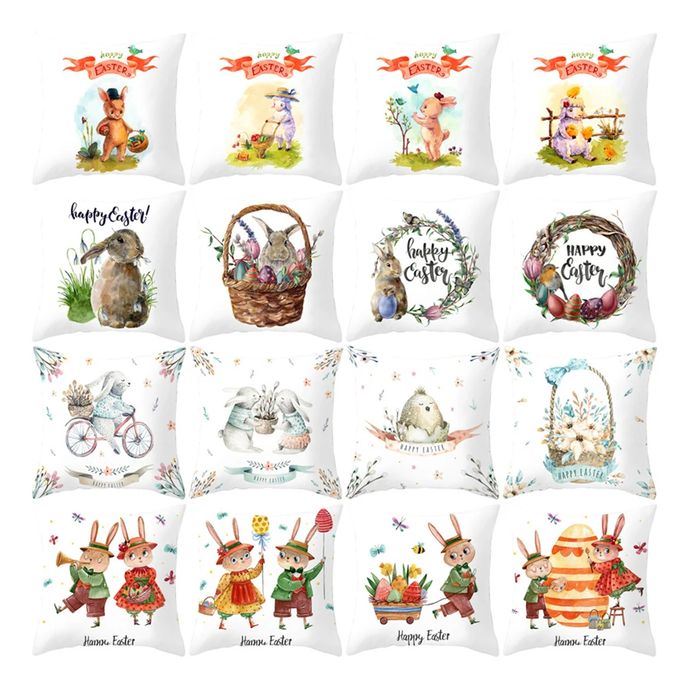 

Happy Easter Decorations for Home Easter Rabbit Eggs Pillowcase Bunny Easter Party Decoration Supplies Easter Party Gift 45X45CM