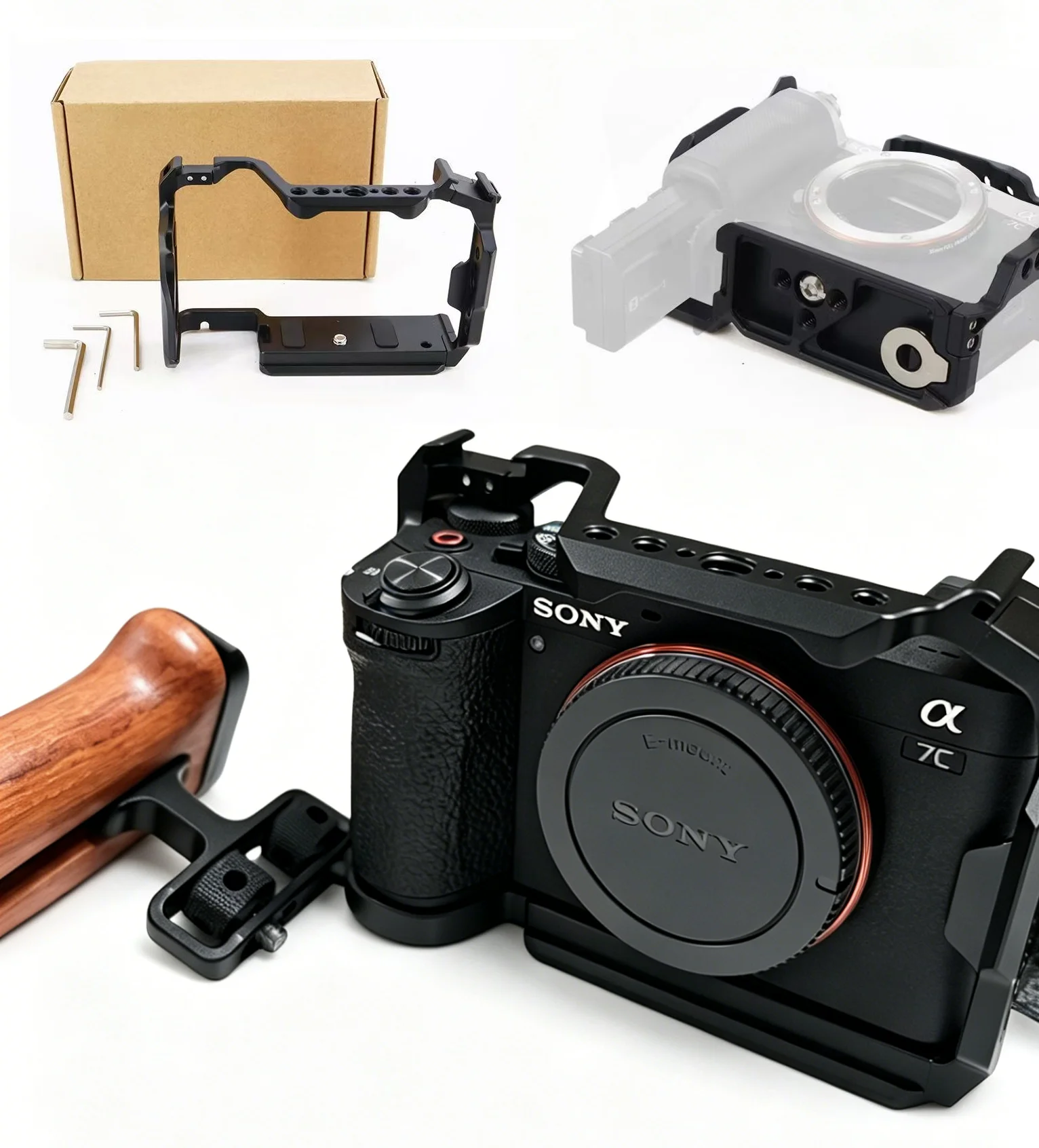 Кейдж для камеры Sony A7CR A7C II A7C2 ILCE-7CR из алюминиевого сплава с холодным креплением и резьбой 14 и 38 для видеоблогинга и видеосъемки (art.: 3920db37302d2) - 3920db37302d2