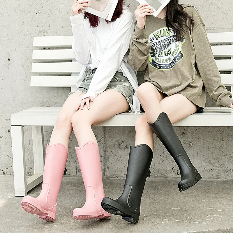 Pofulove Водонепроницаемые сапоги от дождя для девочек женской работы Обувь Не скользящие Анти скип Вода розовый Ботасы ПВХ Размер 36-40 Мода на.