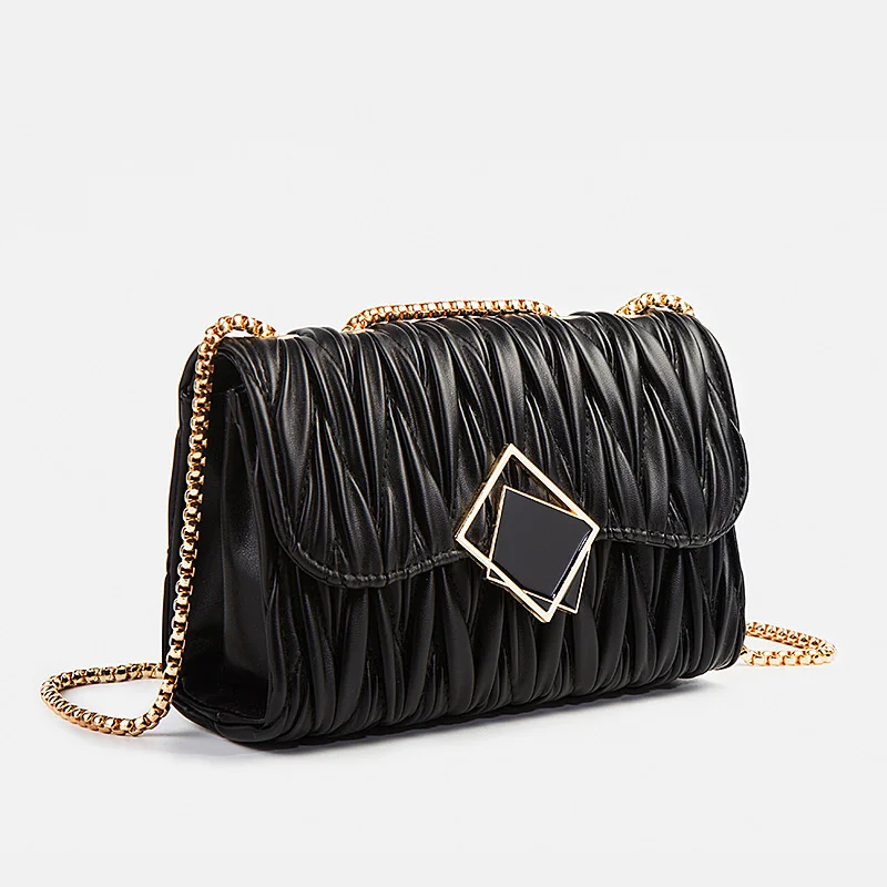 

New 2023able and Fresh Chain Single-shoulder Wrinkle Leather Bag Women's Oblique Cross-bag Underarm Small Bags for Women