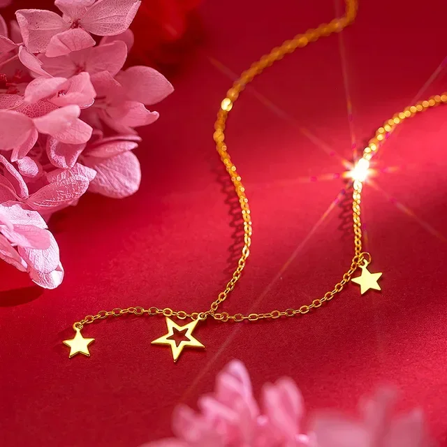 Ожерелье из настоящего золота 9999 желтое золото 24 карата. Простое ожерелье с