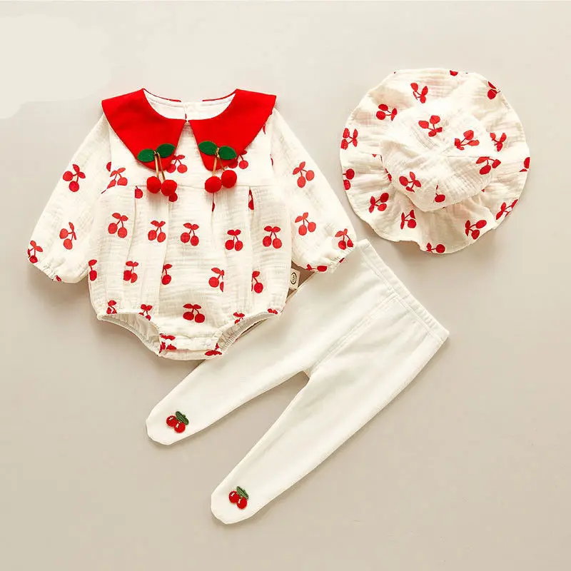 

2023 Spring Baby Girls Clothes New Cute Cherry Newborn Sets 3 to 18 Months Summer Romper Costume For children's Accessories