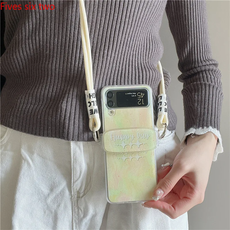 Роскошные красочные чехлы для телефонов с ремешком через плечо Samsung Z Flip 5 4 3