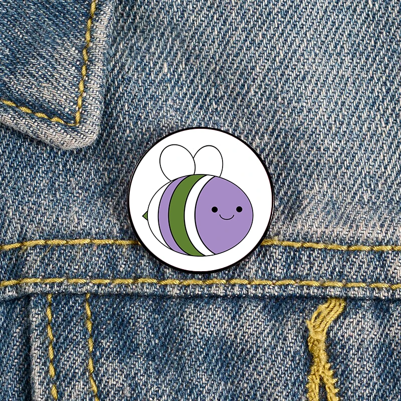 

Happy Bee Genderqueer Pride Pin Custom cute Brooches Shirt Lapel teacher tote Bag backpacks Badge gift brooches pins for women
