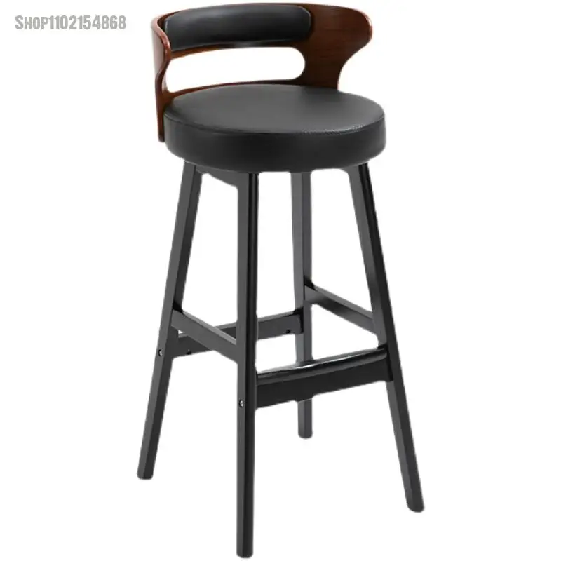 Solid wood bar chair Nordic high stool home back front desk cashier simple | Bar Chairs
