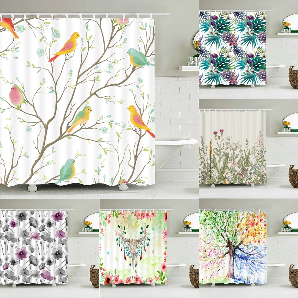 

3D Printed Shower Curtains Tree Leaf Flower Plant Bathroom Curtain Waterproof Fabric Curtains Polyester Bath Screen Decor Baño