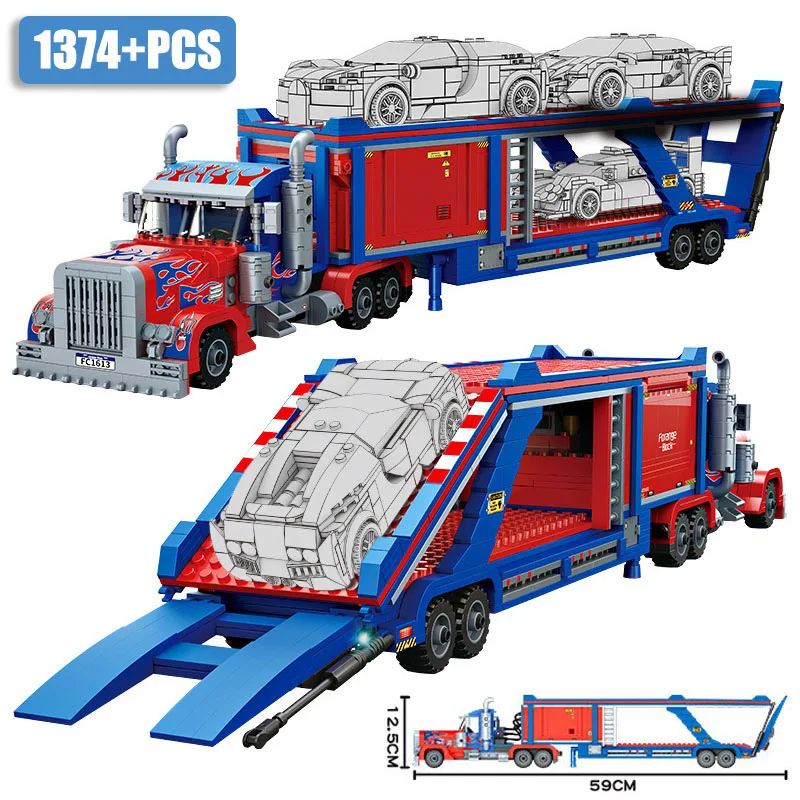 

Technical Expert Transporter Container Truck Building Blocks City Trailer Racing Car Model MOC Bricks Toys For Children Gifts
