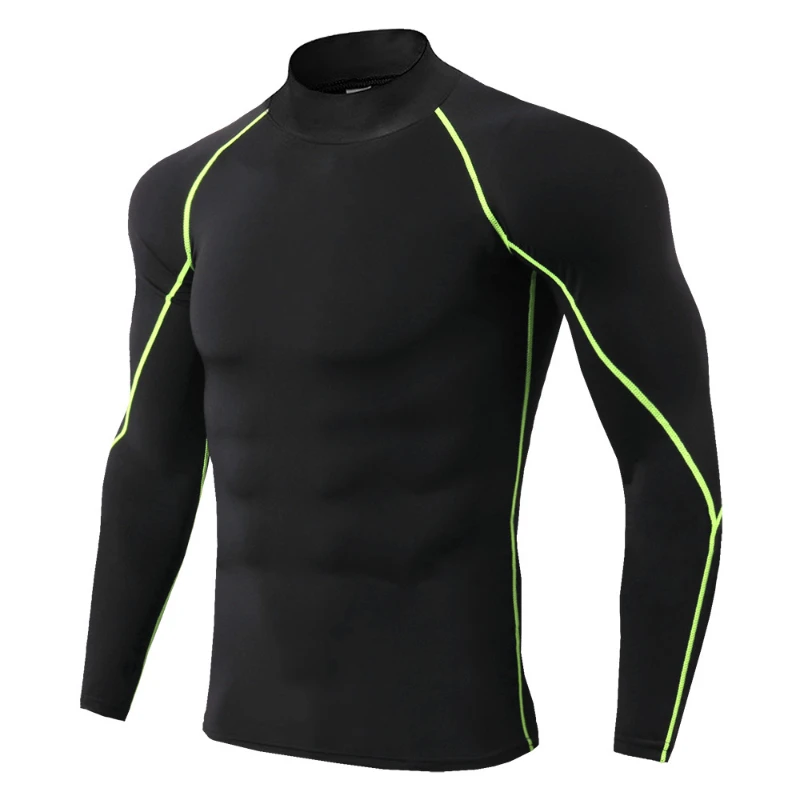 Winter Man Long Sleeve Shirts Thermal Fitness Compression T-Shirts Stand Collar 3D Jog Autumn Cycle Outdoor Breathable Sport Top