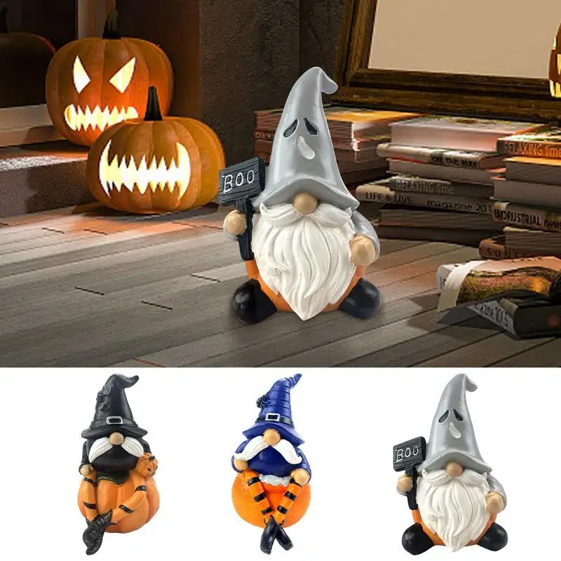

Halloween Gnomes Decor Universal Resin Desk Ornament Multipurpose Ghost White Beard Pumpkin Shape Craft For Home Office Decor