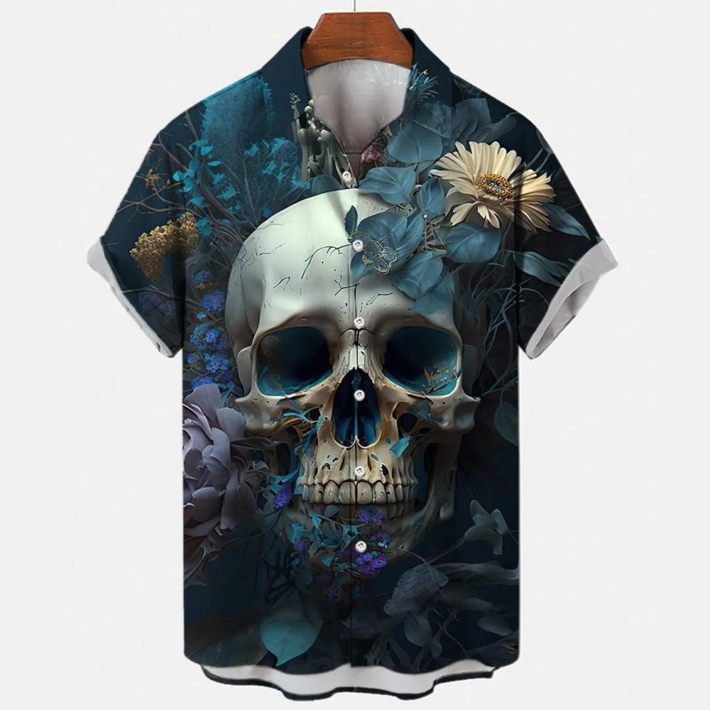 Гавайские рубашки с рисунком черепа для мужчин повседневные топы короткими