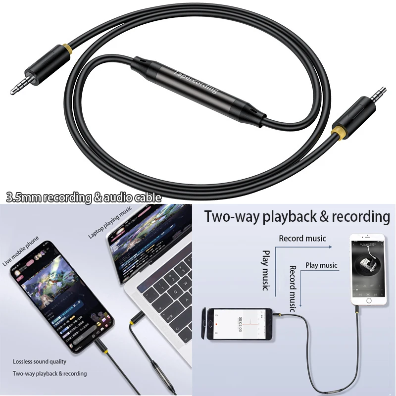 3.5mm Recording & Audio Cable Two-way Playback & Recording Simultaneous for Net Red Live for Live Streaming Audio Instrument