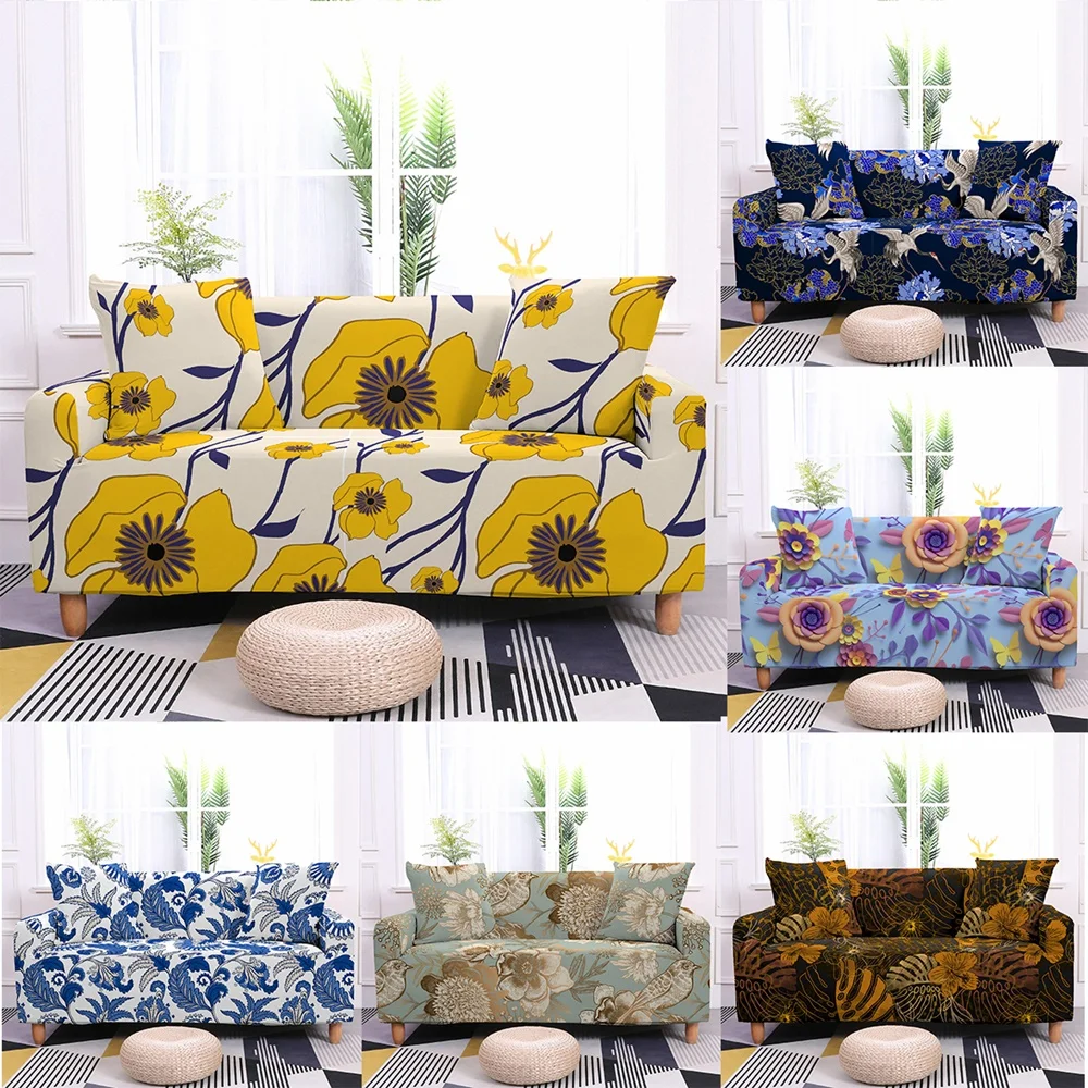 

Colorful Flower Bird Stretch Sofa Cover Leaves Crane Animal Couch Cover Elastic Corner Slipcover 1/2/3/4 Seaters For Living Room