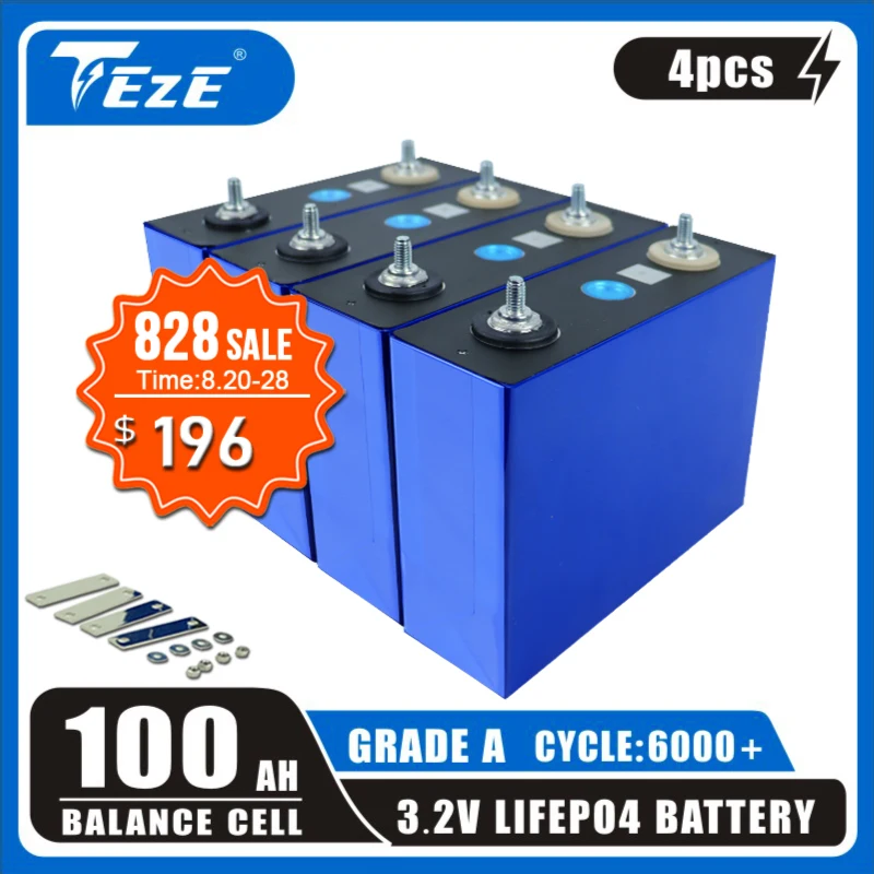 

1-4PCS 3.2V 100Ah 125Ah 155Ah Lifepo4 Battery Grade A 12V 24V 6000 Cycle Electric RV Golf Cart DIY Outdoor Solar System Tax Free