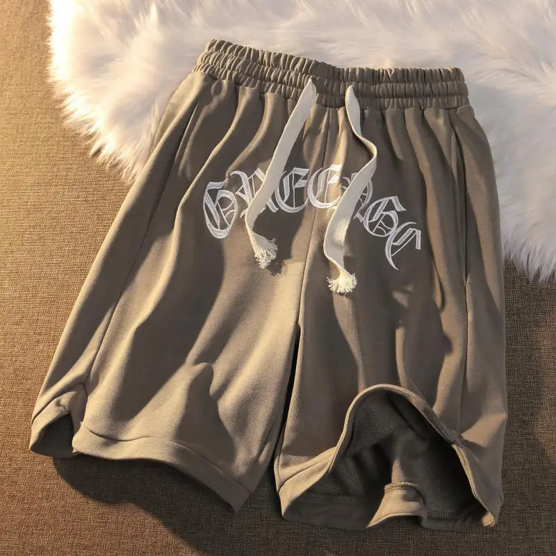 Versatile high street embroidered letter sports shorts men's and women's spring and summer new loose Capris shorts for men