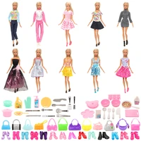 barwa cheap style 56 pieces2 tops pants5 fashion skirts10 shoes10 bags14 food play15 tableware accessories for barbie doll