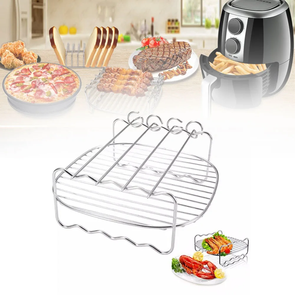 

Stainless Steel Baking Tray Skewers Air Fryer Holder BBQ Rack Double Layer Grill Baking Tray Kitchen Cookware Accessorie