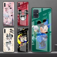 tempered glass case for samsung galaxy a52 a51 a71 a21s a12 a73 a53 a33 a23 a72 a41 a42 a11 a32 phone cover lovely mickey mouse