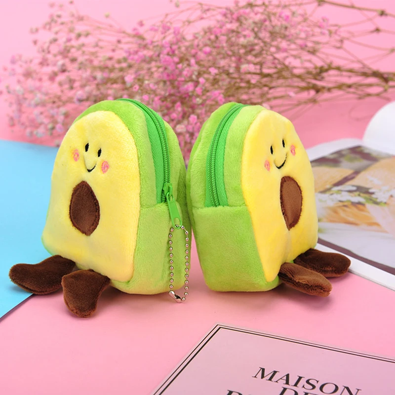 

Lovely Fruit Avocado Shape Wallet Coin Purse Earphone USB Cable Lipstick Storage Bags Pendant Keychains Plush Toys Gifts