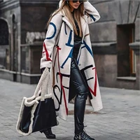 2022 autumn and winter new womens casual loose large size printed windbreaker lapel coat coat women