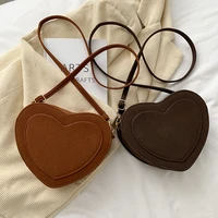 solid color small shoulder bags for women vintage heart shape ladies love crossbody bag retro female matte leather purse handbag