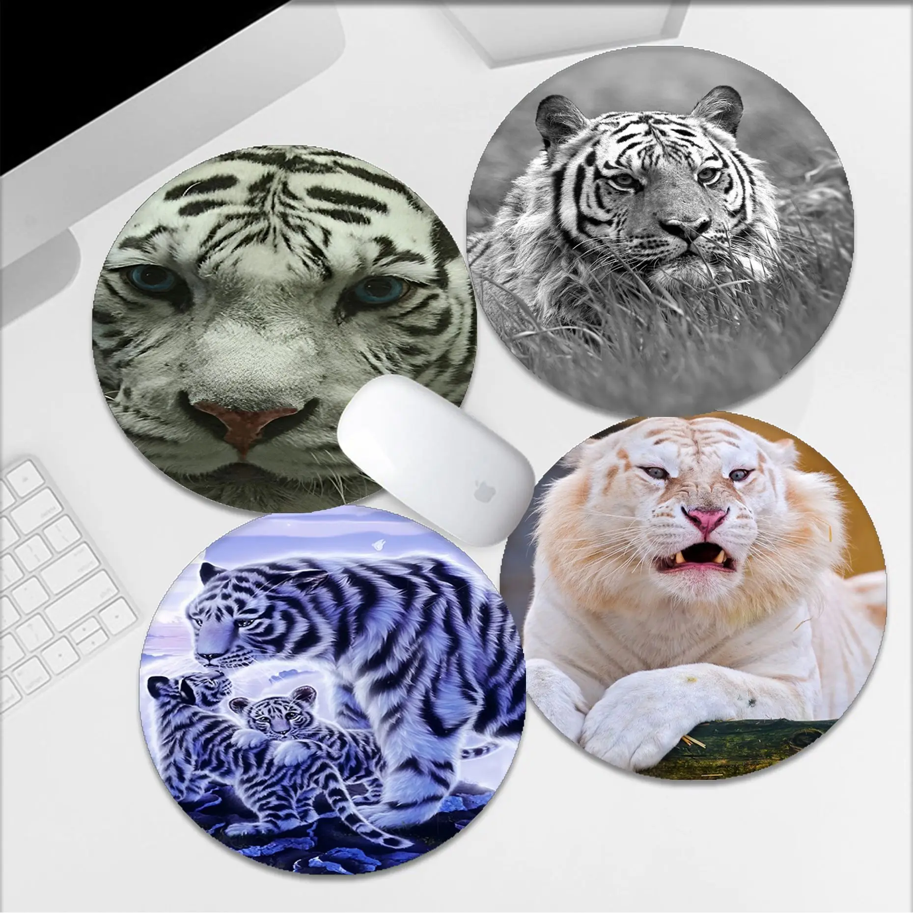 

Animal White Tiger Anti-Slip Round Office Computer Desk Mat Table Keyboard Laptop Cushion Non-slip Office Desk Accessories