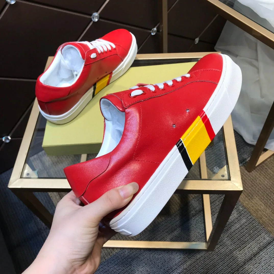 

New Brand Designer Real Cow Leather Men's Shoes Fashion Flat Casual Sneakers Rainbow Sheepskin Sole qhbu06