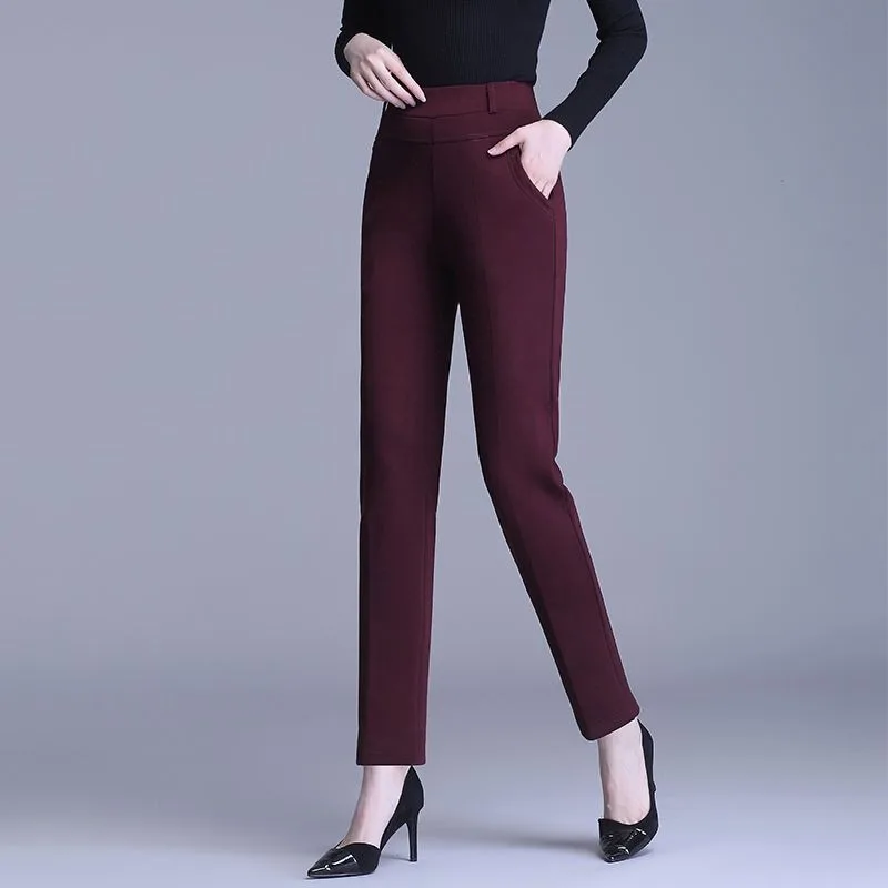 Осенне-зимние женские Однотонные эластичные облегающие базовые брюки с высокой