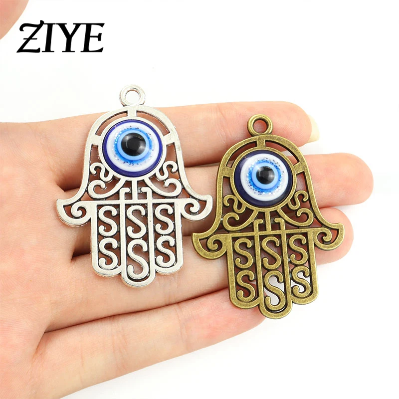 

4pcs Hamsa Hand Retro Totem Alloy Charms Antique Silver/Bronze Color Lucky Blue Evil Eye Pendants Making DIY Jewelry Accessories