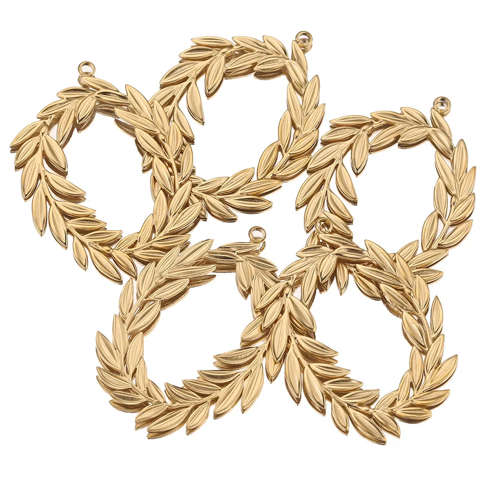 

5pcs Stainless Steel Wheat Garland Earrings Making Supplies Gold Plated Bezel Charms Connectors for Diy Jewelry Findings Craft