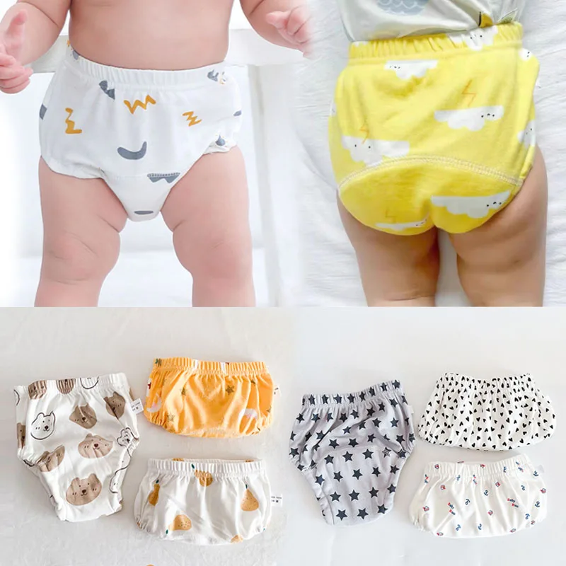 

3 Pieces/lot Baby Training Pants 6 Layers Bebe Cloth Diaper Reusable Washable Cotton Elastic Waist Cloth Diapers 1-3Y Nappy