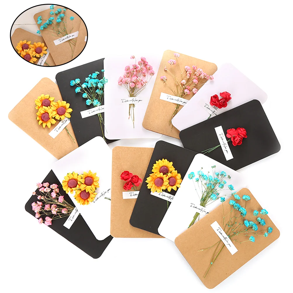 

12 Dried Flower Greeting Rustic Valentines Day Birthday Cards Blank Note for Birthday Mothers Day Wedding ( Mixed Color )