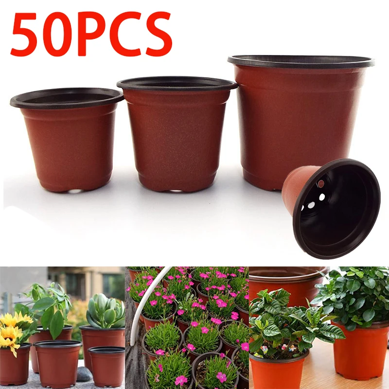 

50pcs Plastic Grow Box Fall Resistant Tray for Home Garden Plant Pot Nursery Transplant Flower Pots Gardening Seedling Pot