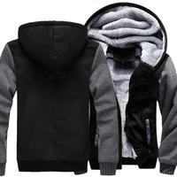 mens black hooded jacket fashion casual plush sweater sportswear outdoor sports cold proof zipper cardigan mens street clothes