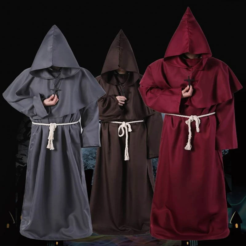 Halloween Medieval Hooded Robe Plague Doctor Cosplay Costume Mask Hat Adult Steampunk Priest Horror Wizard Cloak Punks | Тематическая