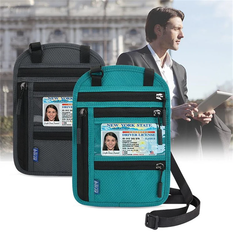 

Дорожный кошелек с ремешком на шею и паспортом, нейлоновый многофункциональный чехол для телефона, Тонкий деловой бумажник для мужчин и жен...