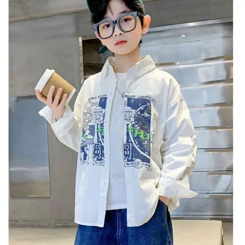 

Spring Autumn Cartoon Boys Shirts Fashion Full Sleeve Casual Turn-down Collar Teenage Boy Blouses For Age 4 6 8 10 12 14Yrs