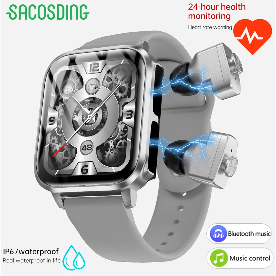 

2023 Smart Watch Men TWS Earbuds 2 In 1 HIFI Stereo Wireless Headset Music Play Combo Watch Bluetooth Phone Call For Android IOS