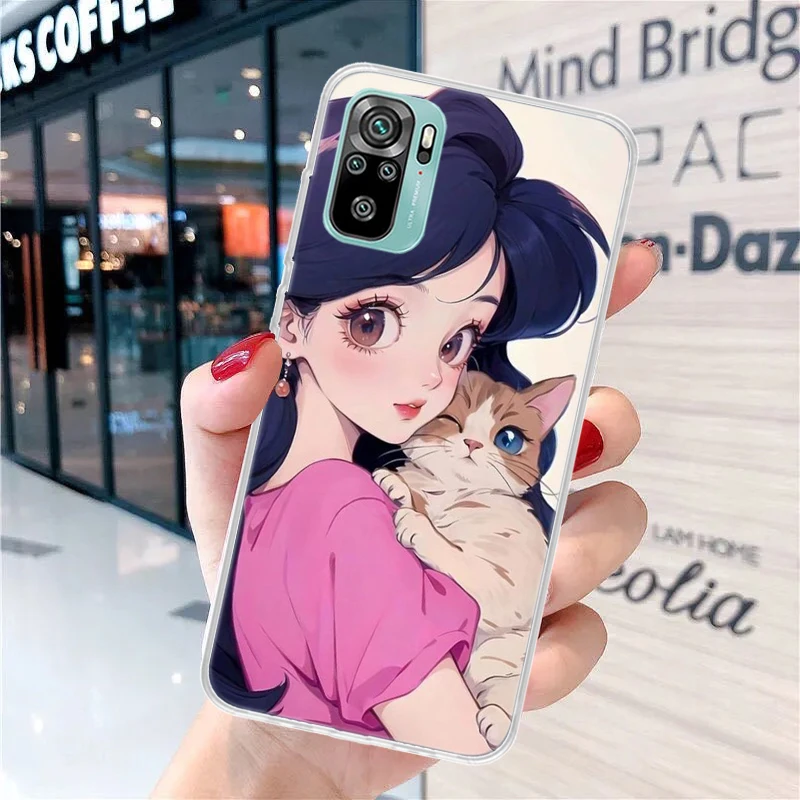 Милый мягкий чехол для телефона в стиле аниме Ins с кошкой девочек Xiaomi Redmi 12 12C 9 9A 9C 9T