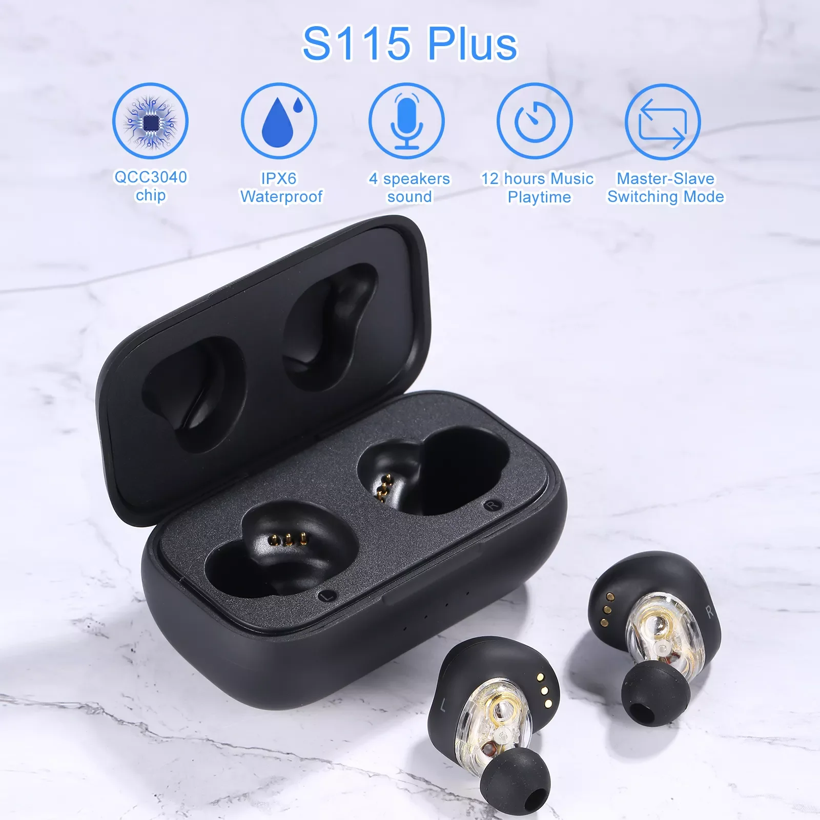 

Newest SYLLABLE S115 Plus TWS of QCC3040 Chip Fit for V5.2 Earphones 12 hours True Wireless Stereo Earbuds Strong bass Headset