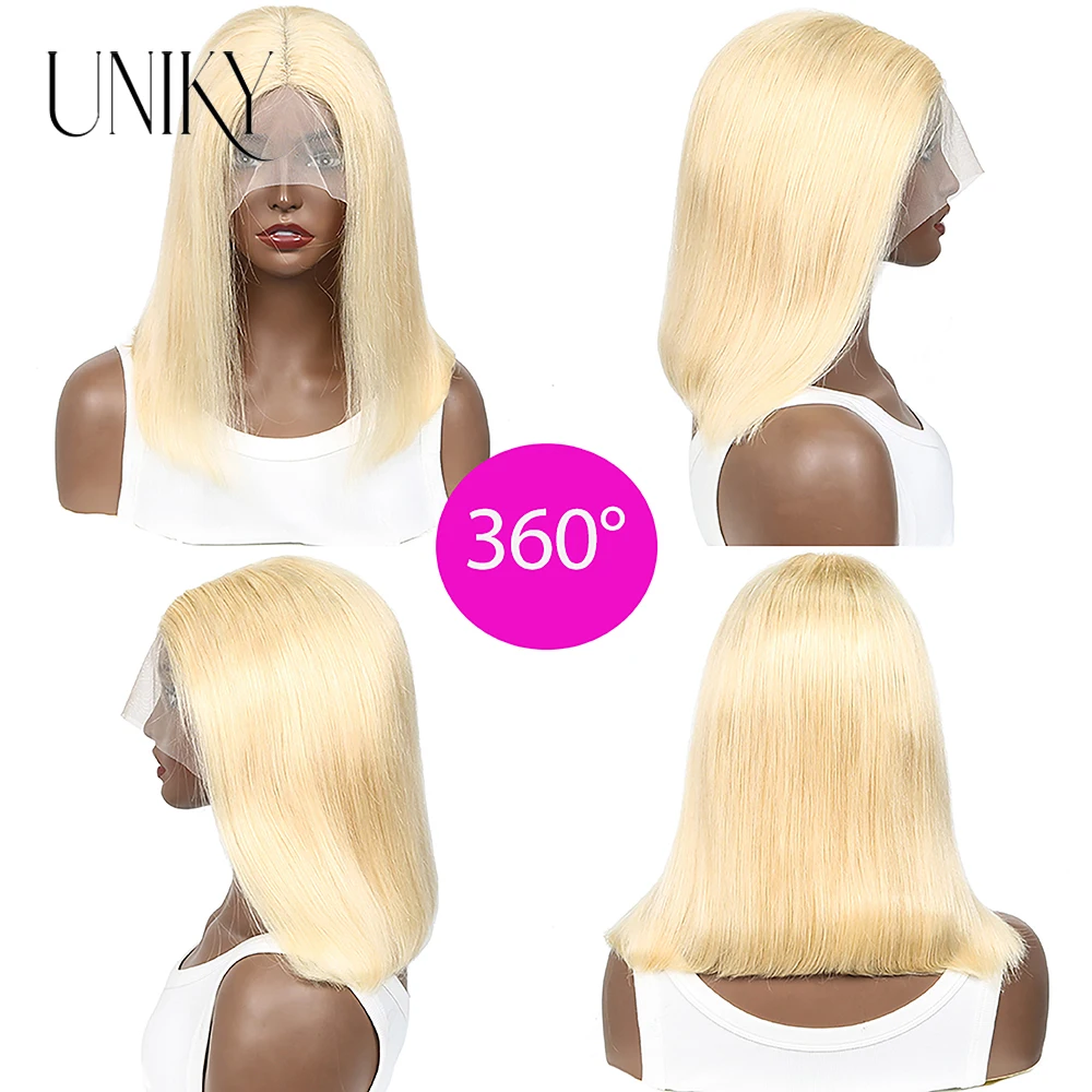 613 Blonde Wig T-Part Lace Front Human Hair Pre Plucked with Baby 180% Density Wigs for Women Bob
