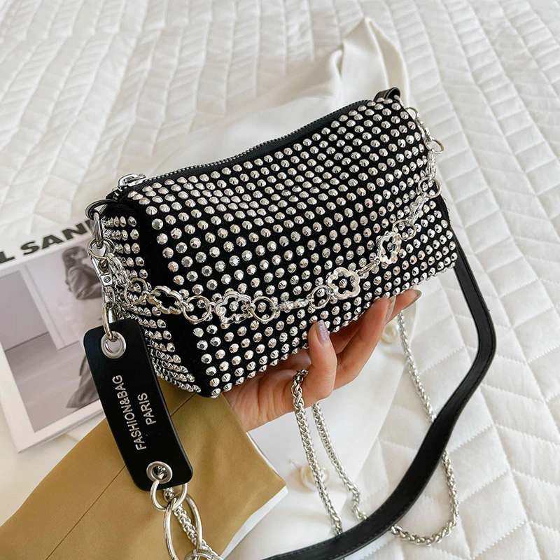 

Rhinestone Diamond Chain Crossbdoy Bag Female Portable Small Handbag Women Messenger Bag Fashion Clutch Boston Purse Feminina