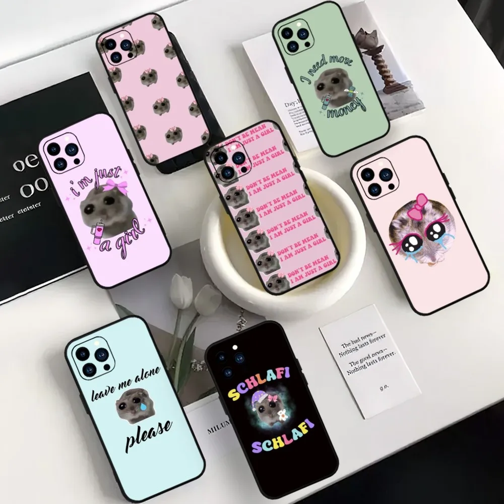 Милый чехол для телефона с пером хомяка iPhone Mini 11 12 13 14 15 Pro XS Max X Plus SE XR черный мягкий