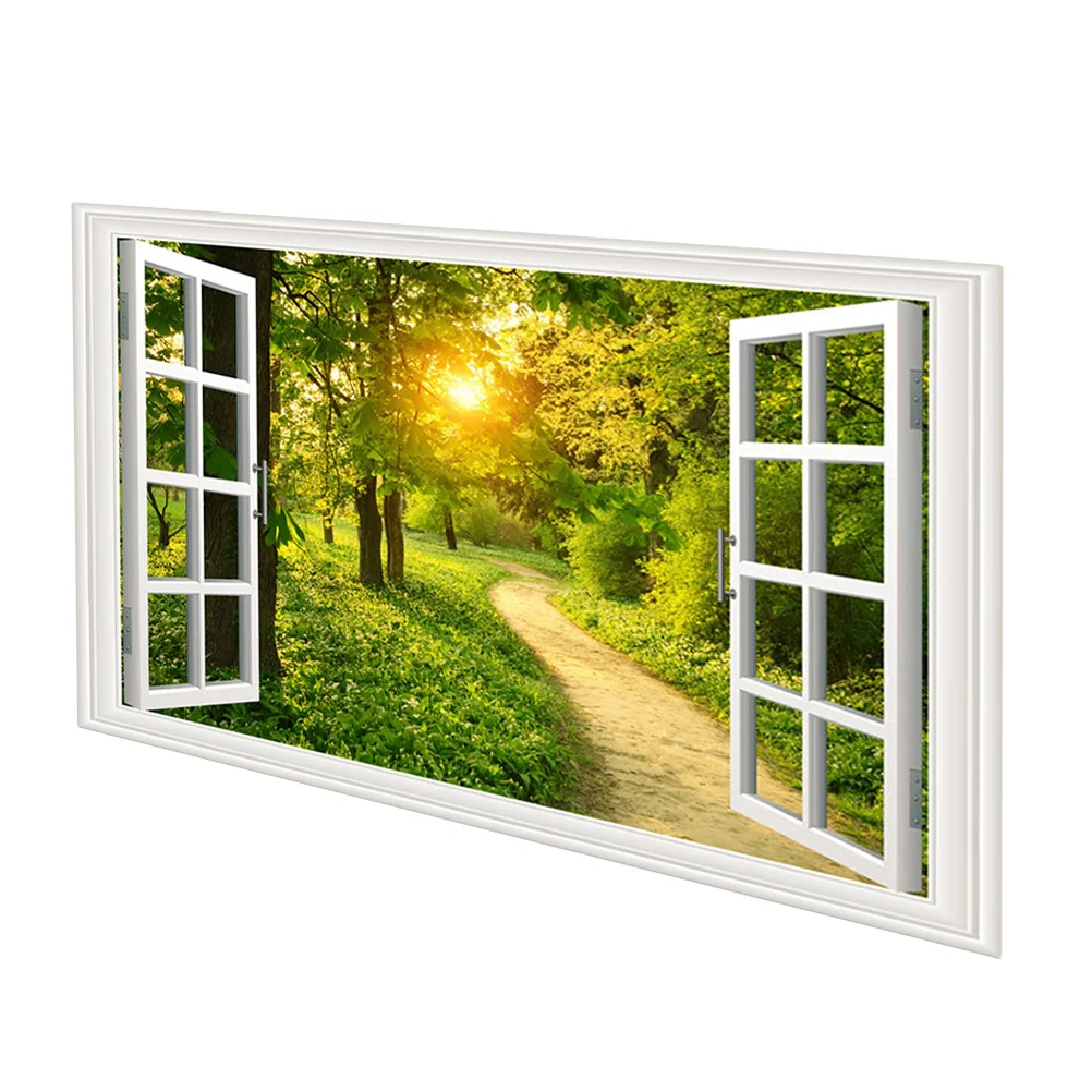 

Window Wall Sticker 3D Decal Stickers Beach Fauxlandscape Wallpaper Removable View Decals Mural Fake Murals Sandy Windows Home