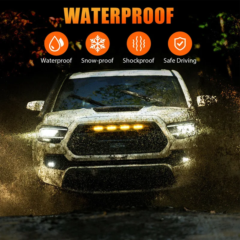 

LED Grille Light Universal Car Smoked Amber White 4X LED Grill Light Lighting Eagle Eye Lamp For Toyota Land Cruiser Prado W/TRD