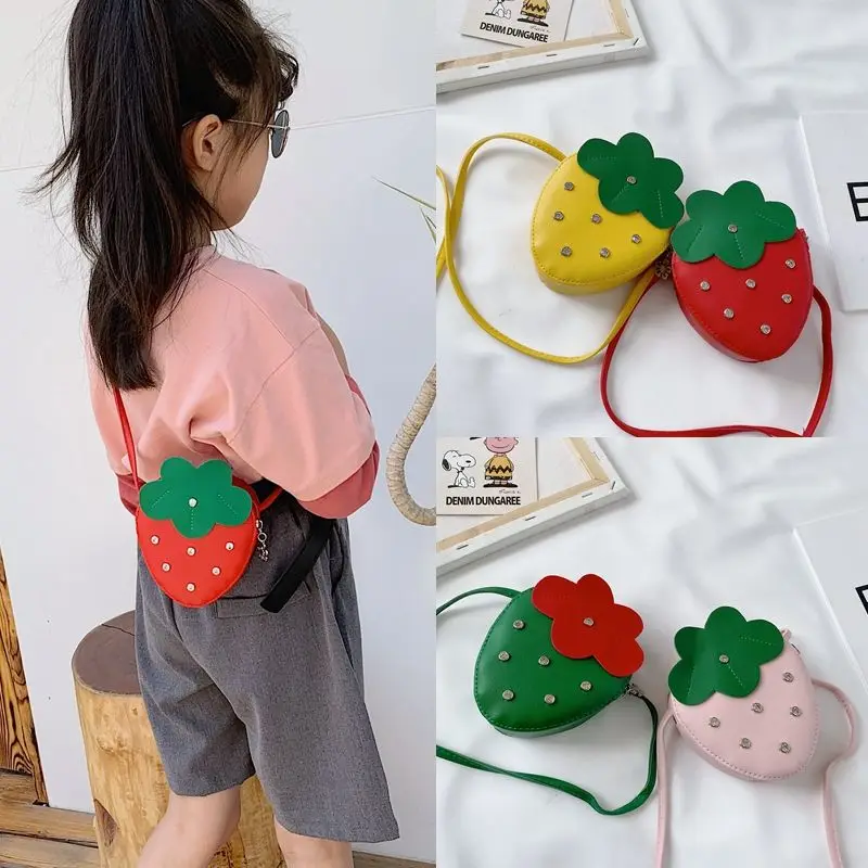 Cute Strawberry Girls Mini Crossbody Bags Fashion Princess Money Shoulder Bags Kids Gifts Lovely Children Small Purse Handbags