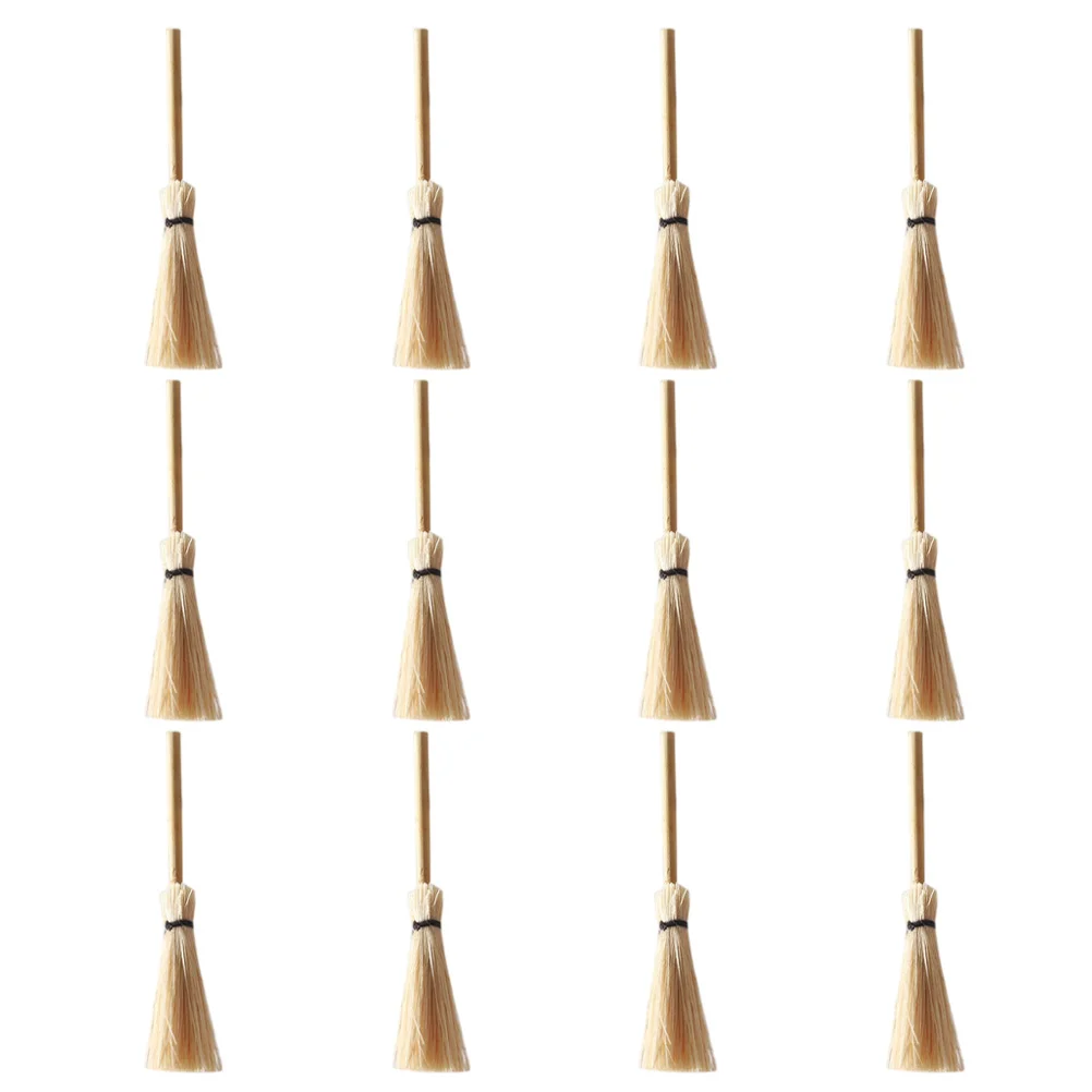 

24 PCS Figurines Home Decor Mini Broom Model Miniature Adornment Supplies Natural Bamboo