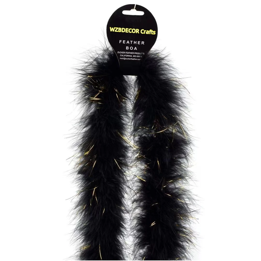 

2 Yard Marabou Feather Boa With Llurex Black/Gold lurex Turkey Plume Scarf Shawl for Wedding AccessoryDress Clothing DIY Crafts