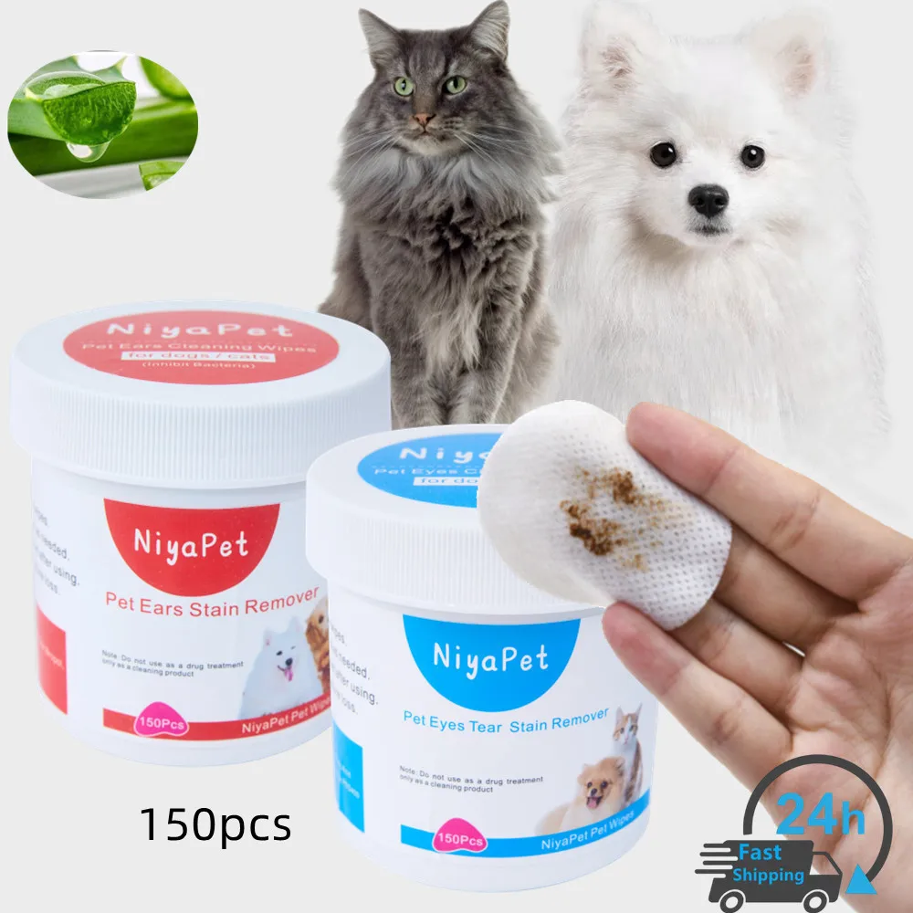 

150Pcs Pet Wipes Dog Cat Eyes Ears Cleaning Paper Towels Eyes Tear Stain Remover for Puppy Kitten Ears Cleaner Grooming Supplies