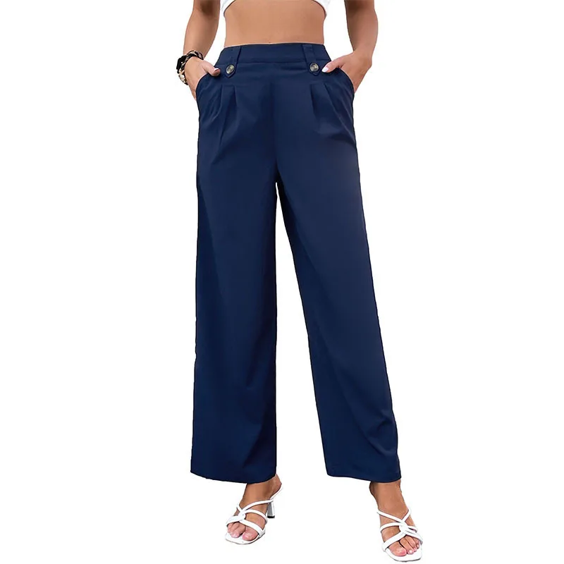 

2023 women's spring European and American foreign trade commuter pants high waist elastic wide-leg pants pants women